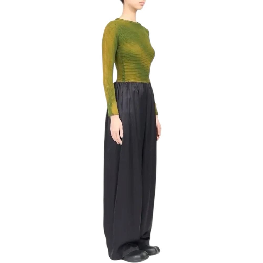 Maison Margiela MM6 SS24 Runway Black Satin Wide Leg Pleated Pants Italy 42 / 6